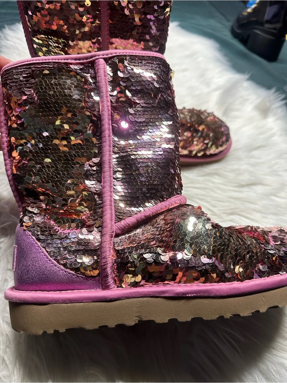 UGG Pink and Gold Sequin Short Boots